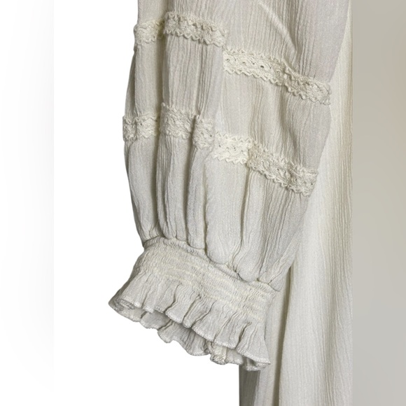 Free People Pasadena Ivory Cream Embroidered Mini Dress Long Sleeve Size Large - Picture 10 of 16